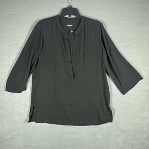Alice Collection Women's Black Roll Tab Sleeve Band Collar Blouse Top Size L